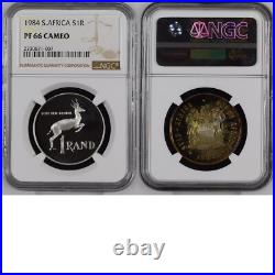 1984 South Africa SILVER 1 RAND NGC PF66 CAMEO PROOF R1 RAINBOW TONING