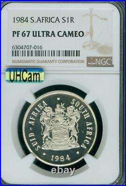 1984 South Africa Silver 1 Rand Ngc Pf67 Mac Uhcam & Spotless