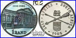 1985 South Africa 1 Rand Silver Proof 75th Ann. Parliament PCGS PR67DCAM Toned