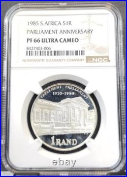 1985 South Africa Silver 1 Rand Parliament Anniv Ngc Pf 66 Ultra Cameo Rare