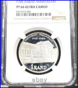 1985 South Africa Silver 1 Rand Parliament Anniv Ngc Pf 66 Ultra Cameo Rare