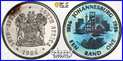1986 South Africa 1 Rand Silver Proof 100th Ann Johannesburg PCGS PR67DCAM Toned