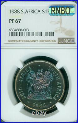 1988 South Africa Silver 1 Rand Ngc Pf67 Mac Rnbo Gorgeous Rainbow