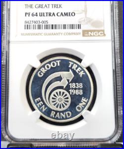 1988 South Africa Silver 1 Rand The Great Trek Ngc Pf 64 Ultra Cameo Rare