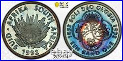 1992 South Africa 1 Rand Silver Coinage Centennial Toned PCGS MS69DCAM 9241