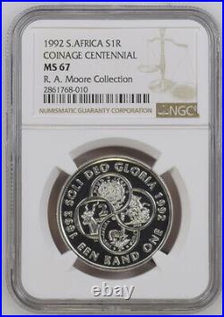 1992 South Africa SILVER 1 Rand NGC MS67 COINAGE CENTENNIAL R1 UNCIRCULATED BU