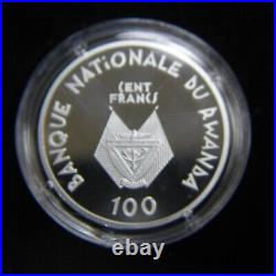 1993 Rwanda 100 Francs Gorillas Silver 1oz Proof UNEP in Box withCOA