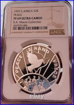 1993 SOUTH AFRICA SILVER PROOF 2 RAND PEACE PF 69 ngc R2