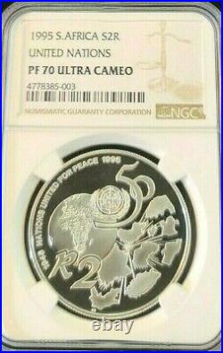 1995 South Africa Silver 2 Rand S2r United Nations Ngc Pf 70 Ultra Cameo Perfect