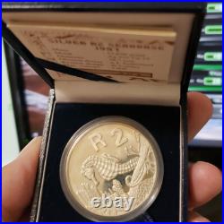 1997 KNYSNA SEAHORSE SILVER PROOF 2 rand south africa R2 with case coa common