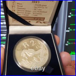 1997 KNYSNA SEAHORSE SILVER PROOF 2 rand south africa R2 with case coa common
