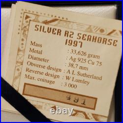 1997 KNYSNA SEAHORSE SILVER PROOF 2 rand south africa R2 with case coa common