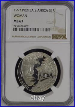 1997 South Africa SILVER 1 rand MS67 NGC SOUTH AFRICAN WOMEN R1