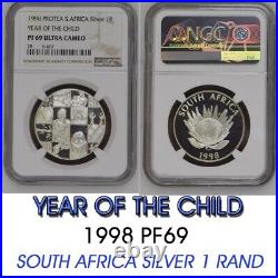1998 South Africa SILVER 1 RAND NGC PF69 YEAR OF THE CHILD R1 PROTEA PUZZLE