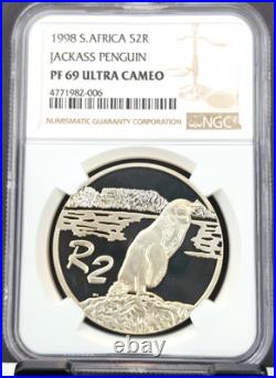 1998 South Africa Silver 2 Rand S2r Jackass Penguin Ngc Pf 69 Ultra Cameo Rare