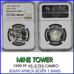 1999 SOUTH AFRICA SILVER 1 RAND mine tower PF69 ngc R1 PROOF