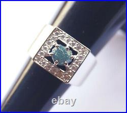 1.0cts Blue Rough Diamond Mans Ring, Uncut Raw Diamond silver Engagement Ring