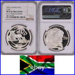 1 OZ SILVER 2000 SOUTH AFRICA SILVER PROOF LION ngc PF 70 20C 20 CENTS OUNCE
