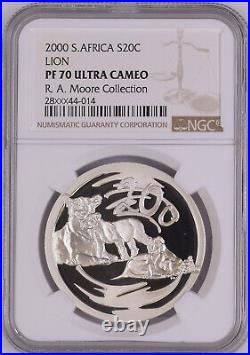 1 OZ SILVER 2000 SOUTH AFRICA SILVER PROOF LION ngc PF 70 20C 20 CENTS OUNCE