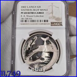 1 oz SILVER 2002 SOUTH AFRICA 2 RAND southern right whale PF68 NGC R2 new holder