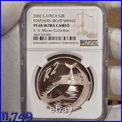 1 oz SILVER 2002 SOUTH AFRICA 2 RAND southern right whale PF68 NGC R2 new holder