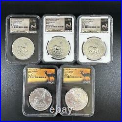1oz South African Krugerrand NGC Graded Lot! X5 Coins! 2017 & 2018 50th Annivers