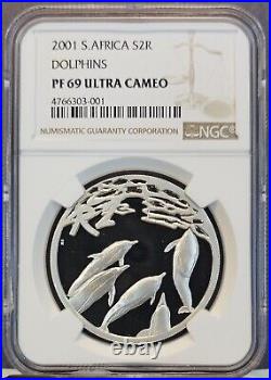 2001 South Africa Silver 2 Rand S2r Dolphins Ngc Pf 69 Ultra Cameo