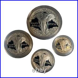 2002 SOUTH AFRICA SILVER 4 COIN PROOF SET Elephant 3.75 OZ TOTAL 4