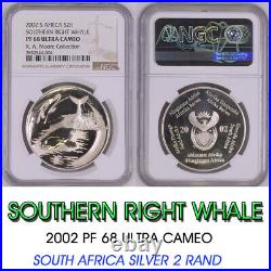 2002 SOUTH AFRICA SILVER PROOF 2 RAND southern right whale PF 68 ngc R2 #4-004