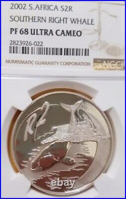 2002 SOUTH AFRICA SILVER PROOF 2 RAND southern right whale PF 68 ngc R2 #6-022