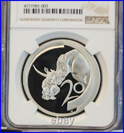 2003 South Africa Silver 20 Cents S20c Rhinocerous Ngc Pf 69 Ultra Cameo Top Pop