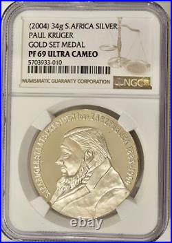 2004 South Africa Silver 34 gm Paul Kruger Medal NGC PF-69 UCAM
