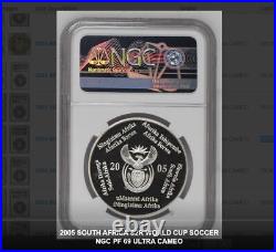 2005 SOUTH AFRICA SILVER PROOF 2 rand R2 ngc PF69 WORLD CUP SOCCER GERMANY