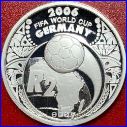2005 South Africa 2 Rand 1 Oz Silver Proof 2006 Fifa Soccer Ball Crown Rare