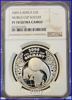 2005 South Africa Silver 2 Rand Fifa World Cup Soccer Ngc Pf 70 Ultra Cameo