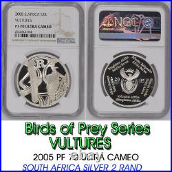 2005 South Africa Silver 2 Rand Ngc Pf70 Vultures Birds Of Prey R2 1 Oz