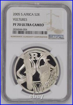 2005 South Africa Silver 2 Rand Ngc Pf70 Vultures Birds Of Prey R2 1 Oz