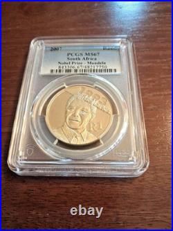 2007 South Africa Noble Prize Mandela 1 Silver Rand. PCGS MS 67