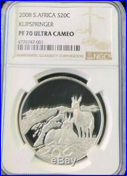 2008 South Africa Silver 20 Cents Klipspringer Ngc Pf 70 Ultra Cameo Perfection