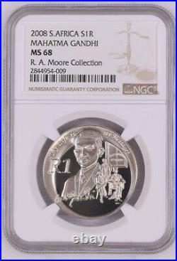 2008 south africa SILVER 1 rand MS68 NGC GANDHI UNCIRCULATED R1 RAM PREDIGREE