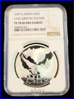 2009 South Africa Silver 20 Cents Cape Griffon Vulture Ngc Pf 70 Ultra Cameo