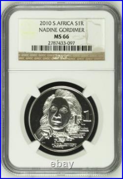 2010 South Africa SILVER 1 RAND NGC MS66 NADINE GORDIMER R1 Protea BU