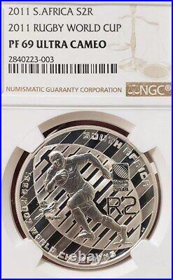 2011 SOUTH AFRICA SILVER PROOF RUGBY WORLD CUP PF69 ngc 2 RAND R2