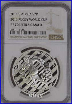 2011 SOUTH AFRICA SILVER PROOF RUGBY WORLD CUP PF70 ngc 2 RAND R2