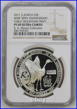 2011 South Africa SILVER PROOF 2 rand table mountain privy NGC PF69 WWF 50th