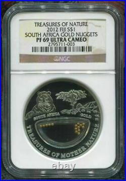 2012 Fiji $1 Treasures Of Nature South Africa Gold Nuggets Ngc Pf69 Uc