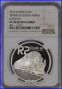 2013 SOUTH AFRICA SILVER PROOF TRAINS CLASS 43 PF70 ngc 2 RAND