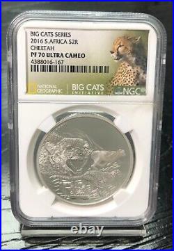 2016 Big Cat Series South Africa S2R Cheetah 1 oz Silver NGC PF 70 Ultra Cameo