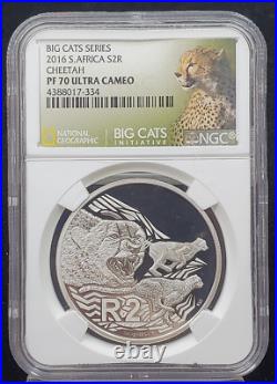 2016 S. Africa Big Cats-Cheetah 1oz. 925 Fine Silver-NGC PF 70 Ultra Cameo