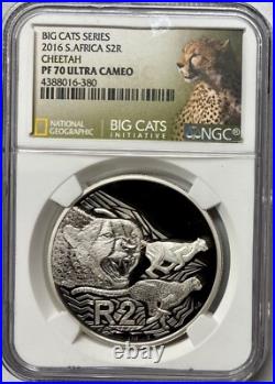 2016 South Africa 1 oz Silver 2 Rands Cheetah NGC PF-70 UCAM